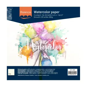 Florence Aquarelpapier smooth 30,5x30,5cm 200g Off-white 10pcs (2911-2004)