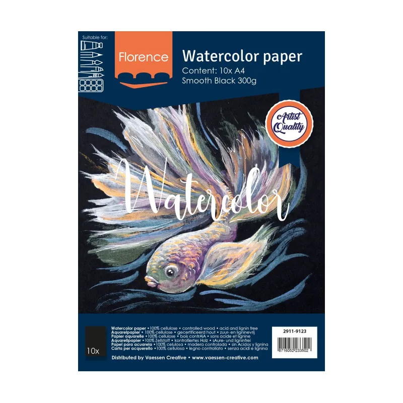 Florence Aquarelpapier smooth A4 300g Black 10pcs (2911-9123)
