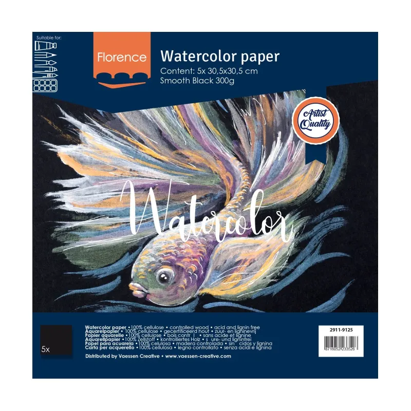 Florence Aquarelpapier smooth 30,5x30,5cm 300g Black 5pcs (2911-9125)