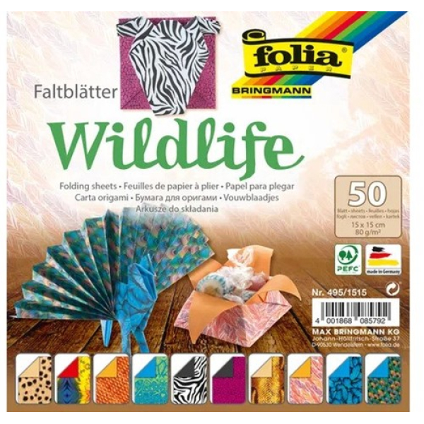 Folia Vouwblaadjes Wildlife - 80 gr - 50 vel - 15x15cm (FO495/1515)