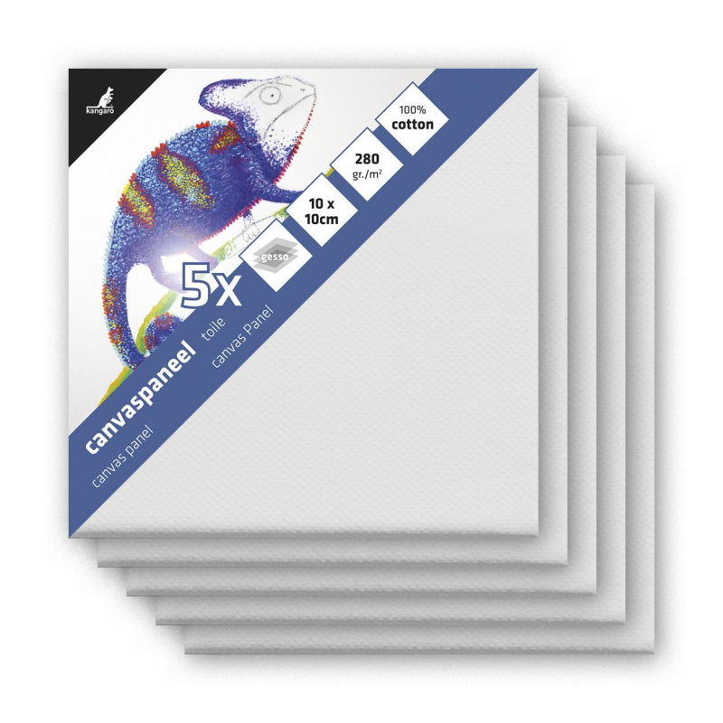 Kangaro Canvaspaneel 10x10 cm set 5 stuks 3mm board 280gr katoen 3x primed (K-801010)
