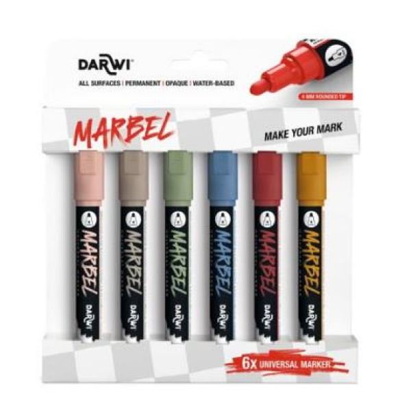 MARBEL Set van 6 Universele Markers met Medium Ronde Punt 4mm, Natuurassortiment (DA0226004K01C)