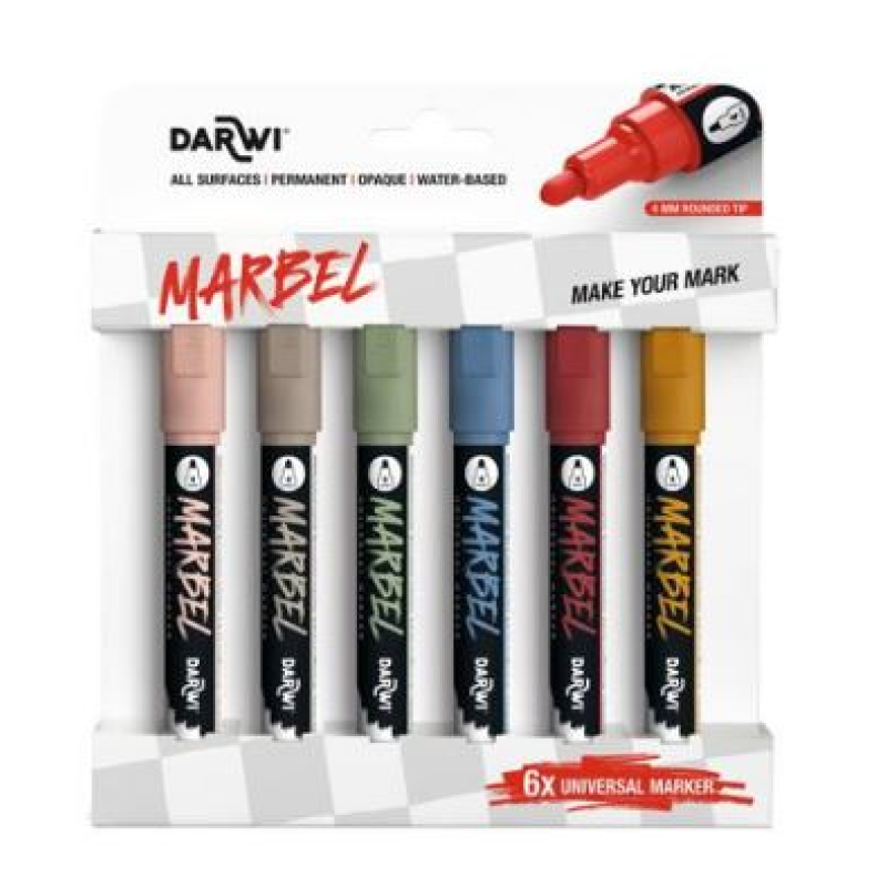 Marbel Set van 6 Universele Markers met Medium Ronde Punt 4mm, Natuurassortiment (DA0226004K01C)