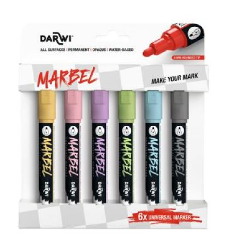 Marbel Set van 6 Universele Markers met Medium Ronde Punt 4mm, Pastelassortiment  (DA0226004K02C)