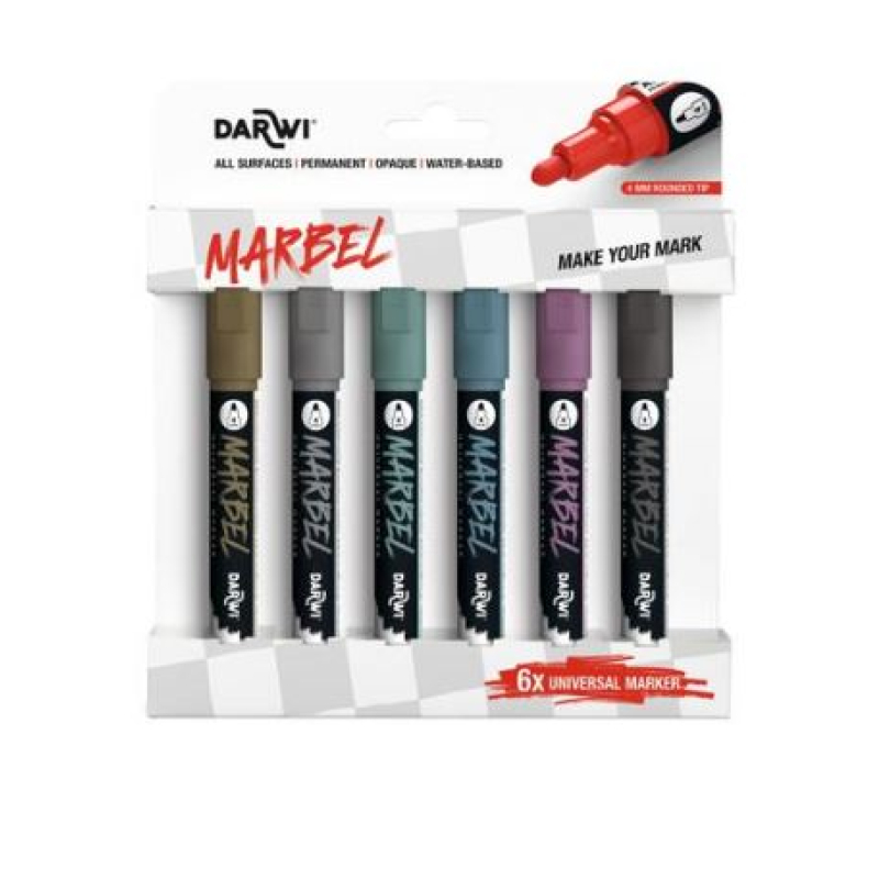 Marbel Set van 6 Universele Markers met Medium Ronde Punt 4mm, Metallic assortiment (DA0236004K01C)