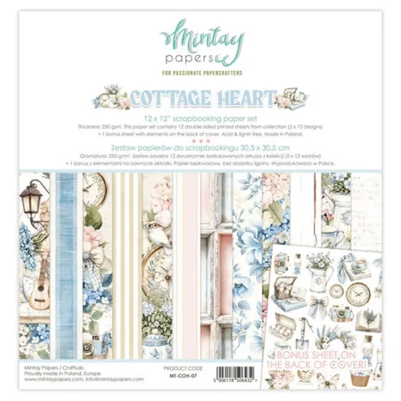 Mintay Cottage Heart 12x12 Inch Scrapbooking Paper Set (MT-COH-07)