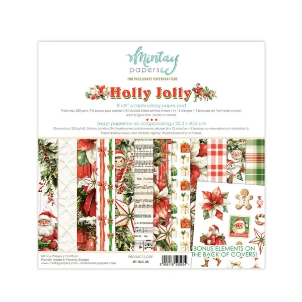 Mintay Holly Jolly 8x8 Inch Scrapbooking Paper Pad (MT-HOL-08)
