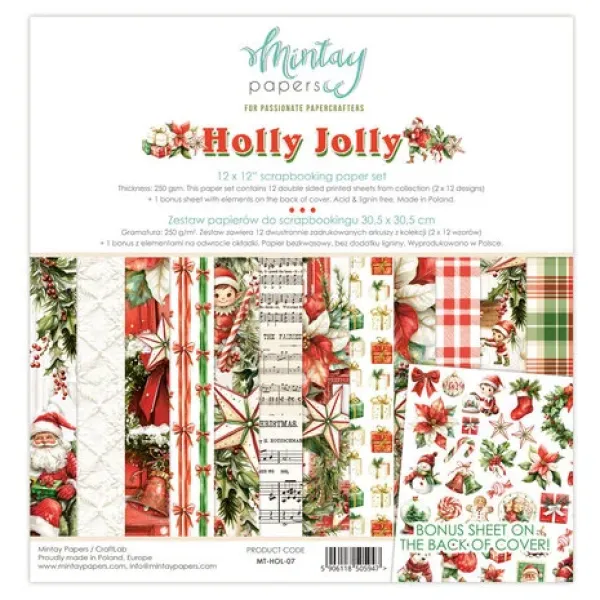Mintay Holly Jolly 12x12 Inch Scrapbooking Paper Set (MT-HOL-07)