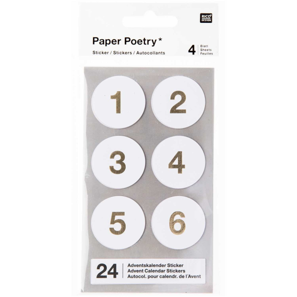 Rico-Design Paper Poetry adventskalender stickers nummers 1-24 - Wit (99001.80.51)