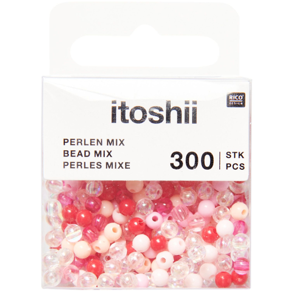 Rico-Design itoshii - Plastic Beads, pink/ iridescent mix, Ø4 mm 300 pieces (600507)