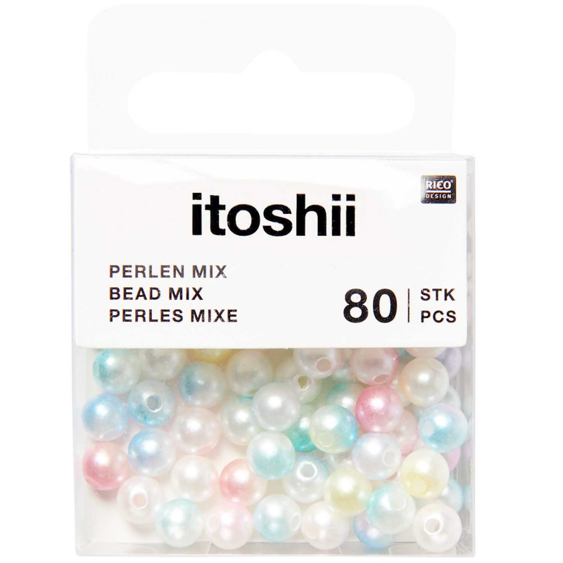 Rico-Design itoshii - Plastic Beads, Rainbow Pearl Mix, Ø 6 mm (600512)