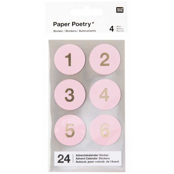 Rico-Design Paper Poetry adventskalender stickers nummers 1-24 - Roze (99001.80.54)