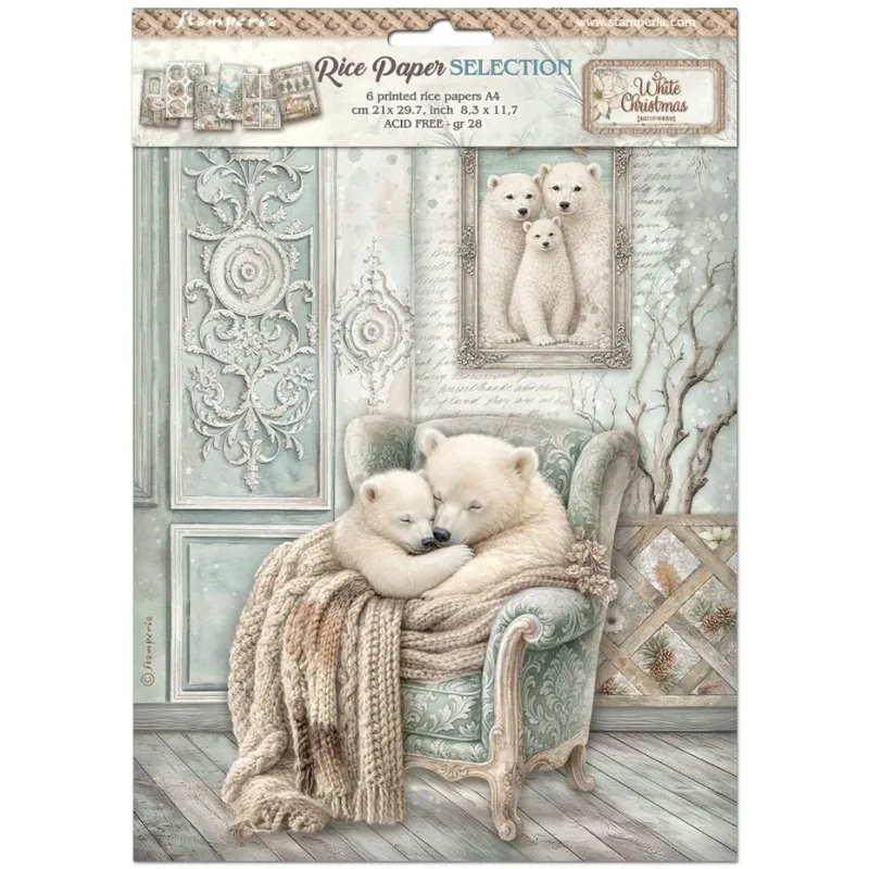 Stamperia White Christmas A4 Rijstpapier Selectie (6 stuks) door Cristina Radovan ( DFSA4XWG)