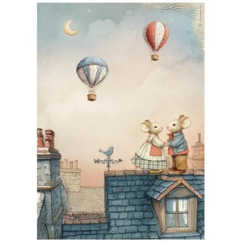 Stamperia Family A4 Rice Paper Mice on the Roof (DFSA41084)