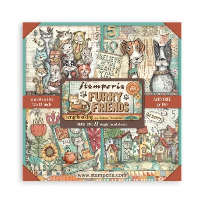 Stamperia Furry Friends 12x12 Inch Maxi Paper Pack (Single Face) (SBBXLB30)