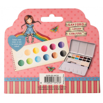 Gorjuss Watercolor Set w/ Tray, Water Brush, Sponge (1ml x 12colors) (GOR-ES-WC01)