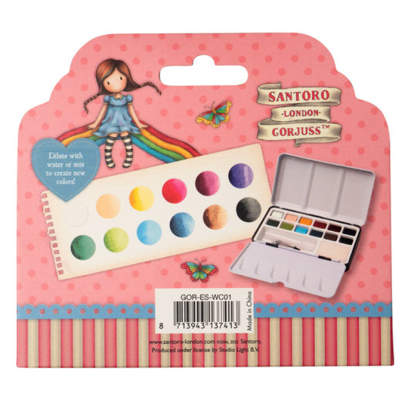 Gorjuss Watercolor Set w/ Tray, Water Brush, Sponge (1ml x 12colors) (GOR-ES-WC01)