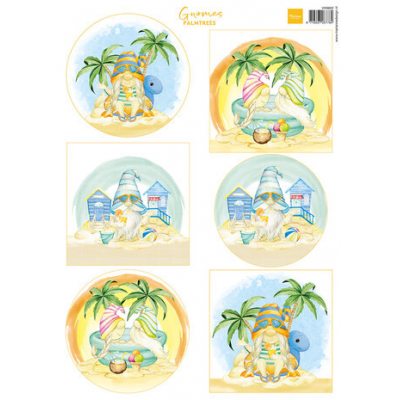 Marianne Design Decoupage A4 Sheet Gnomes on the Beach Palmtrees (VK9602)