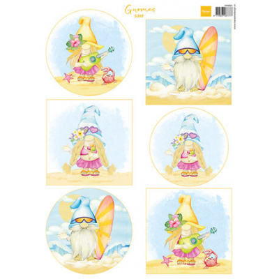 Marianne Design Decoupage A4 Sheet Gnomes on the Beach Surf (VK9601)