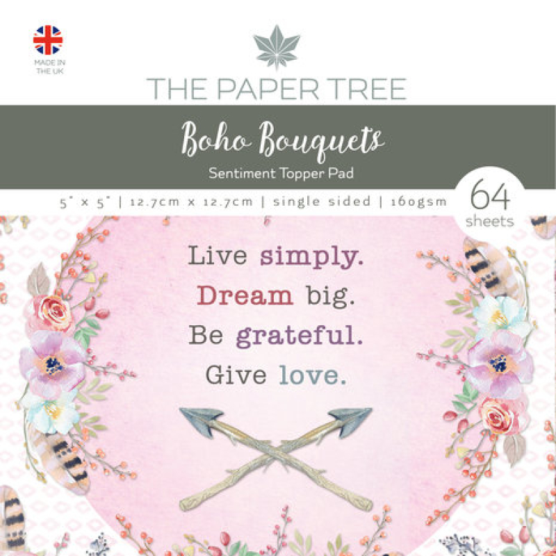 The Paper Tree Boho Bouquets 5x5 Inch Sentiment Topper Pad (PTC1019)