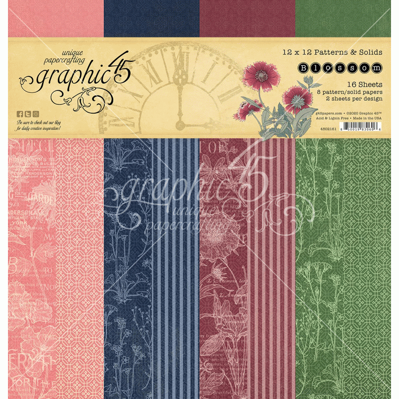 Graphic 45 Blossom 12x12 Inch Patterns & Solids Paper Pad (4502161)
