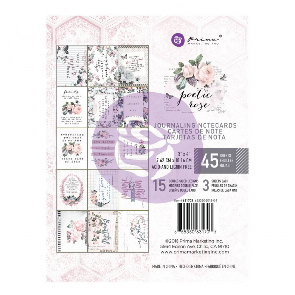 Prima Marketing Poetic Rose 3x4 Journaling Cards 849054 (631703)