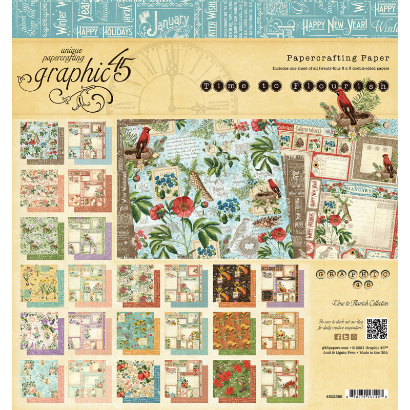 Graphic 45 Time to Flourish 8x8 Inch Paper Pad (4502366)