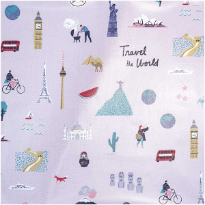 Rico-Design FABRIC,LILAC,TRAVEL THE WORLD 25/70CM,100% COTT,TPU COATED (18828.55.92)