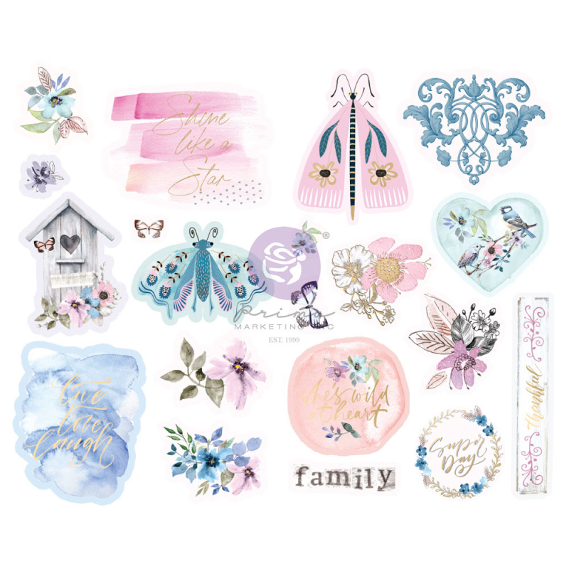 Prima Marketing Watercolor Floral Chipboard Stickers (651459)