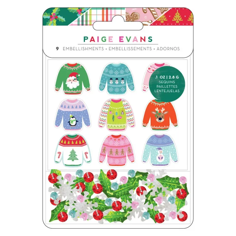 American Crafts Paige Evans Sugarplum Wishes Embellishments with Sequins (9pcs) (34022000) 