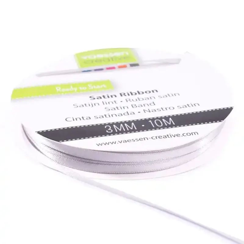 Vaessen Creative • Satijn Lint 3mmx10m Licht Zilver (301002-0001)