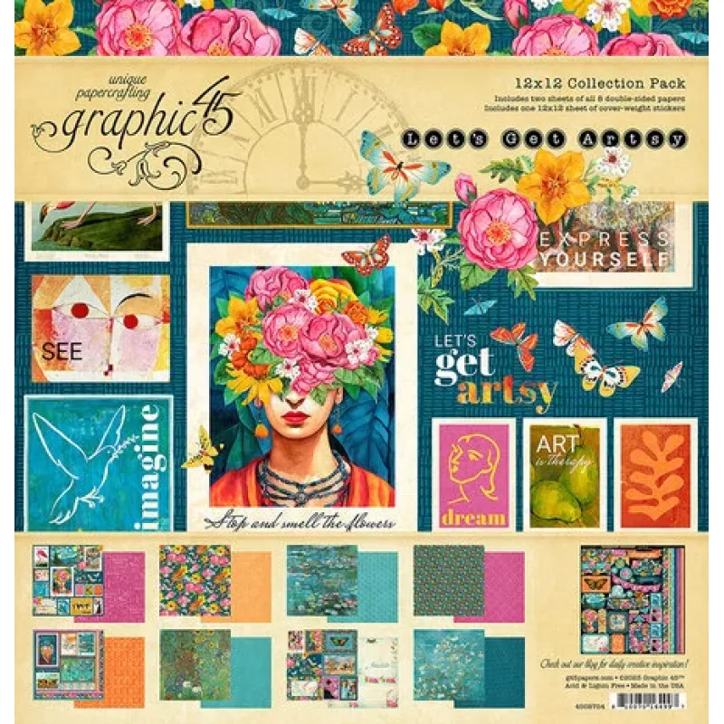 Graphic 45 Let's Get Artsy 12x12 Inch Collection Pack with Stickers (4502754)