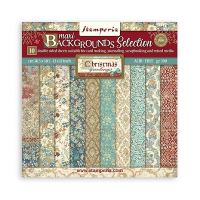 Stamperia Christmas Greetings Maxi Background Selection 12x12 Inch Paper Pack (SBBL138) ( SBBL138)
