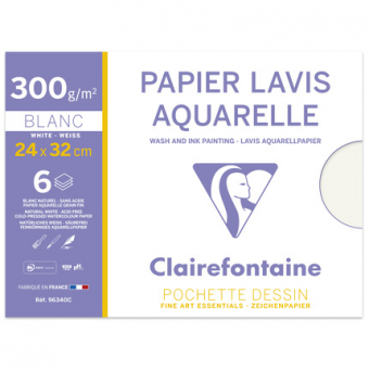 Clairefontaine Etui 6 blad Lavis Aquarelle 300g 24x32cm. - Wit (96340C)