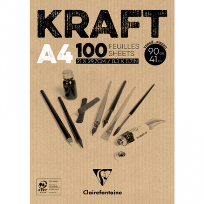 Kraft blok gelijmd 100 blad 90g A4 (21x29,7cm) - Bruin 96545C