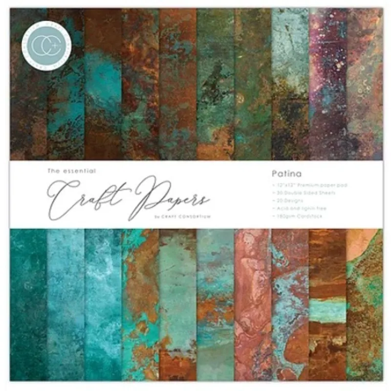 Craft Consortium Essential Craft Papers 12x12 Inch Paper Pad Patina (CCEPAD017)