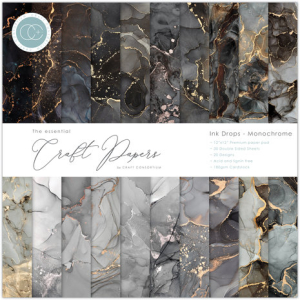 Craft Consortium Essential Craft Papers 12x12 Inch Paper Pad Ink Drops Monochrome (CCEPAD021)