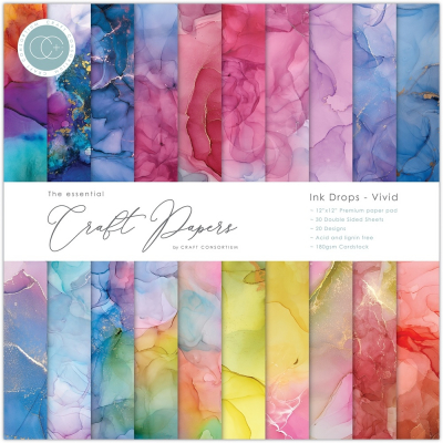 Craft Consortium Essential Craft Papers 12x12 Inch Paper Pad Ink Drops Vivid (CCEPAD013)