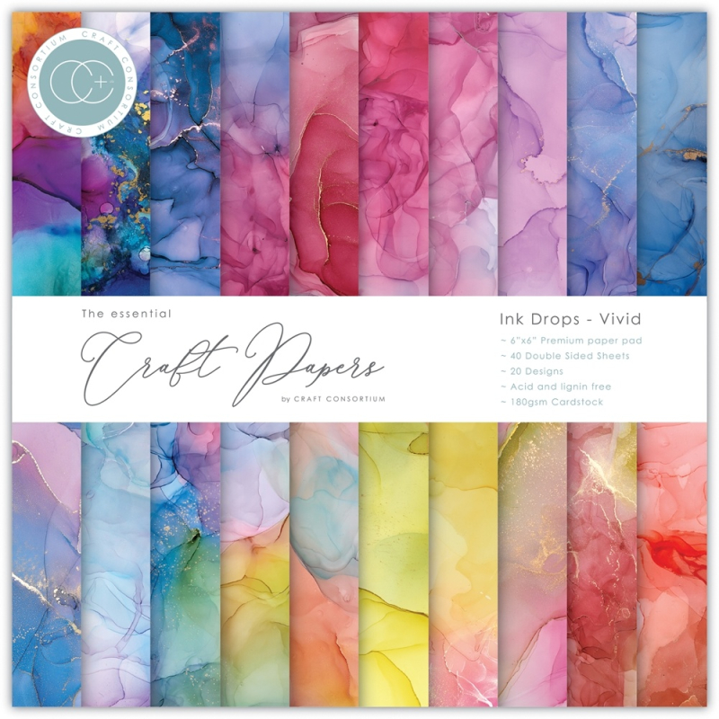 Craft Consortium Essential Craft Papers 6x6 Inch Paper Pad Ink Drops Vivid (CCEPAD013B)