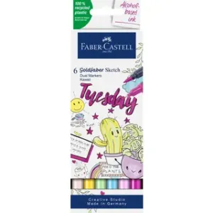 Faber-Castell Sketchmarker Goldfaber etui 6 stuks Kawaii op alcoholbasis (FC-164811)