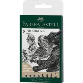 Tekenstift Faber-Castell Pitt Artist Pen etui 8 stuks 199 zwart lijndiktes XXS, S, F, M, B, C, 1.5, FH (FC-167158)