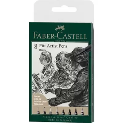 Tekenstift Faber-Castell Pitt Artist Pen etui 8 stuks 199 zwart lijndiktes XXS, S, F, M, B, C, 1.5, FH (FC-167158)