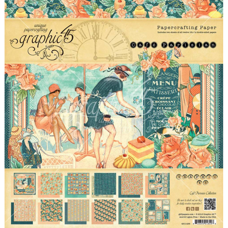 Graphic 45 Cafe Parisian 12x12 Inch Paper Pad (4501436)