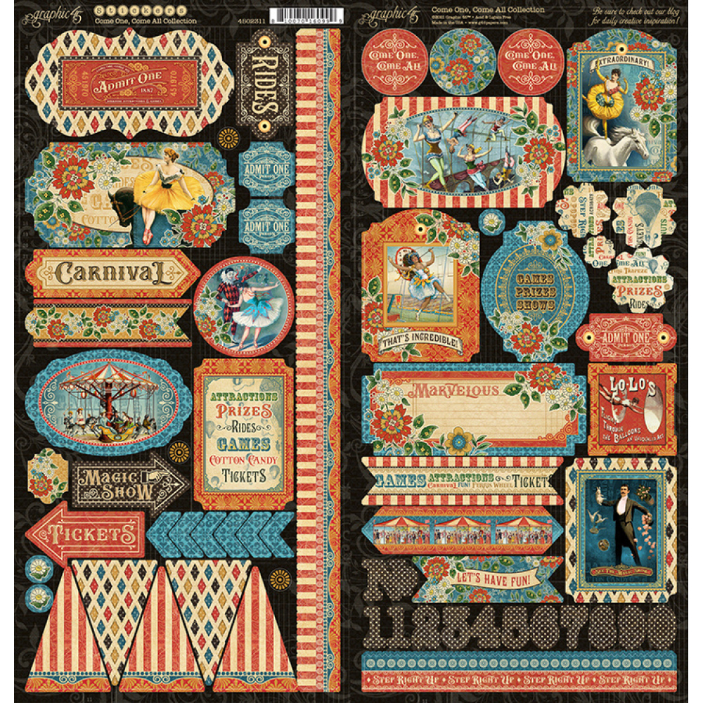 Graphic 45 Come One, Come All! Stickers (4502311)