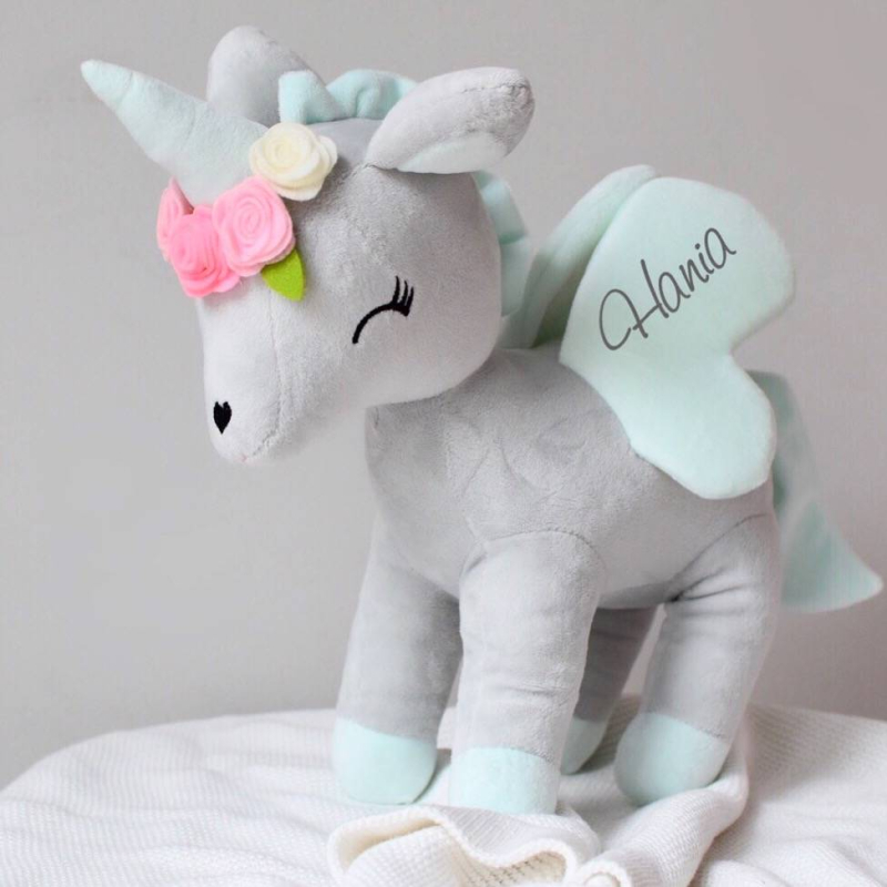 Metoo Plush grey/mint Unicorn with flower wreath L size 38cm (MT402)
