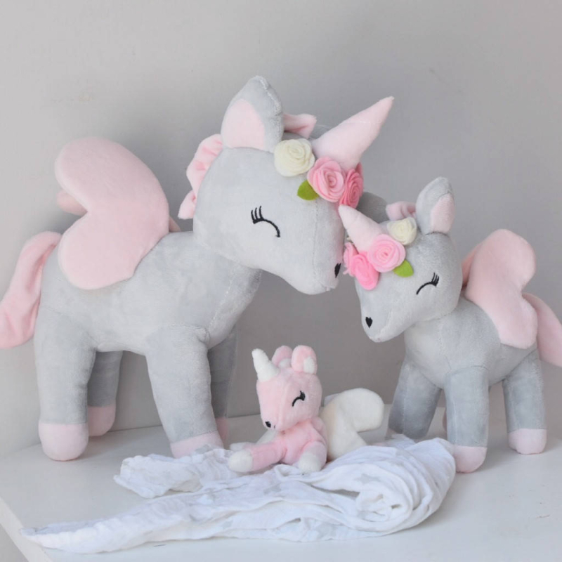 Metoo Plush grey/pink Unicorn with flower wreath L size 38cm (MT408)