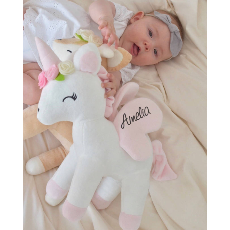 Metoo Plush white/pink Unicorn with flower wreath L size 38cm (MT404)