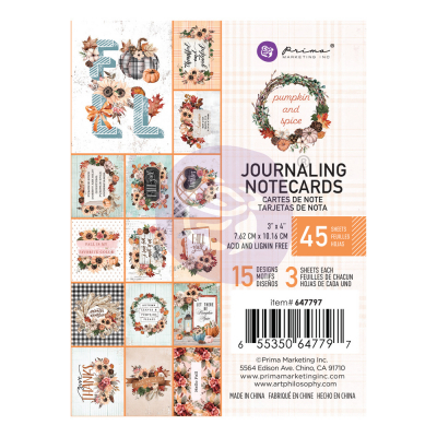 Prima Marketing Pumpkin & Spice 3x4 Inch Journaling Cards 