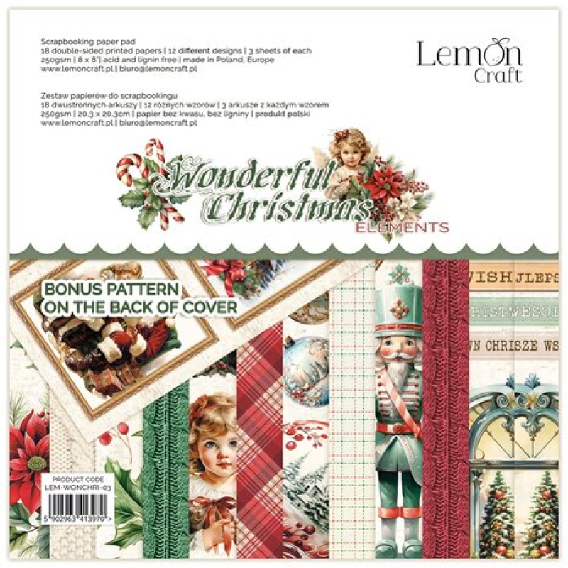 LemonCraft Wonderful Christmas Elements &amp; Basics 8x8 Inch Paper Pad (LEM-WONCHRI-03) 