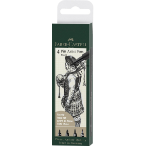 Faber-Castell Tekenstift Pitt Artist Pen etui 4 stuks 199 zwart lijndiktes 1.5, C, B, FM (FC-167153)